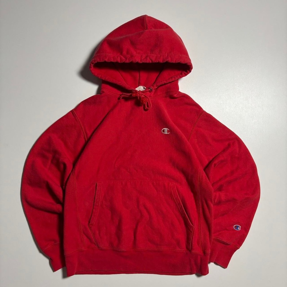 Vintage Red Champion Reverse Weave Hoodie - Medium